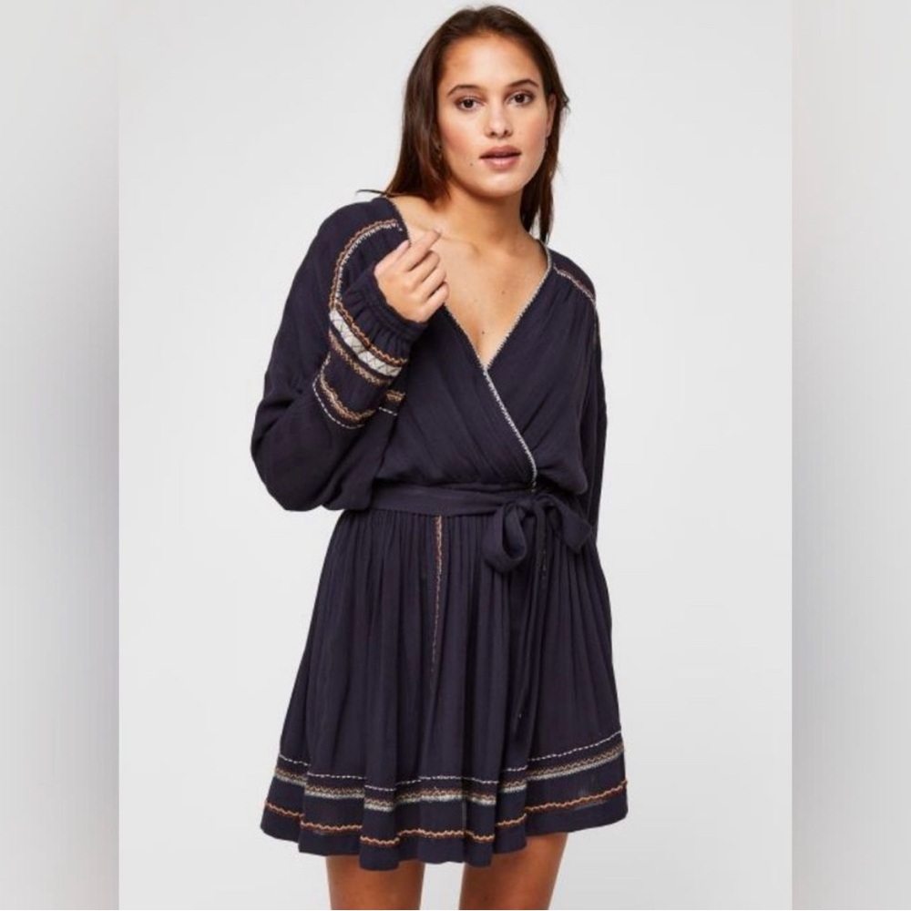 Free People Dark Navy Delilah Embroidered Wrap